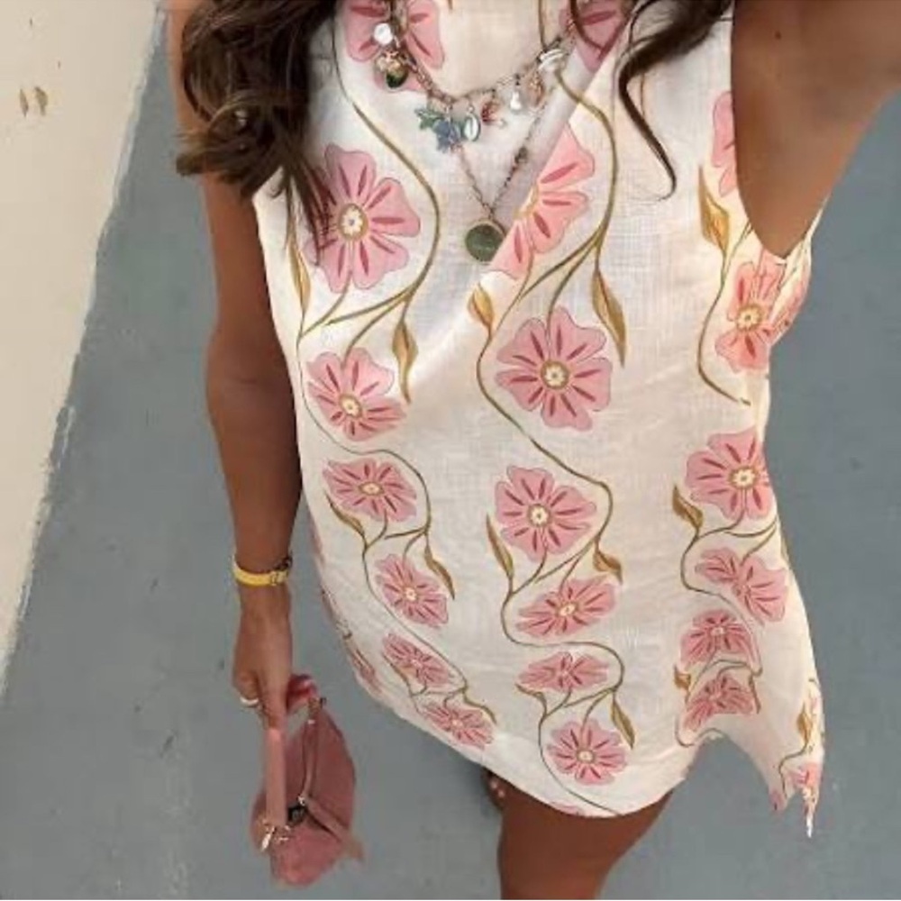 Romantic Pink Floral Sleeveless Shift Dress – Size Small - Picture 3 of 5